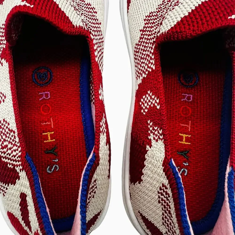Rothy’s The Kid Red Llama‎ Camo Slip On Sneaker Shoes Size 3